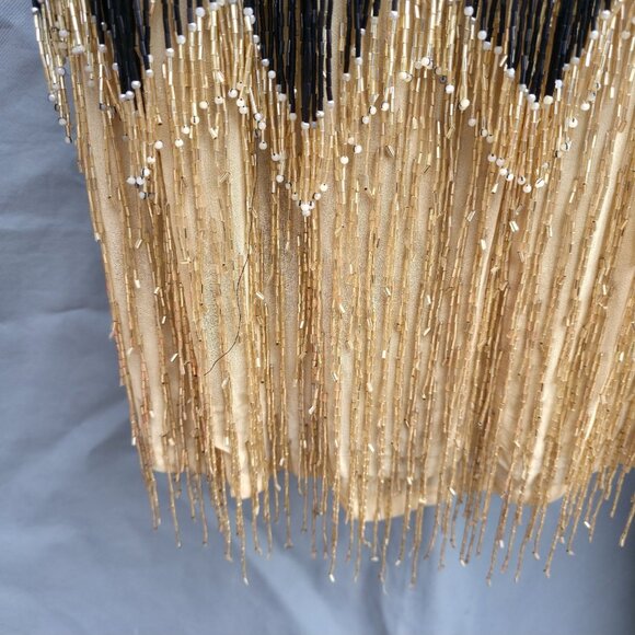 Vintage Niteline by Della Roufogali Black Gold Beaded Fringe Cocktail Dress - Picture 10 of 12